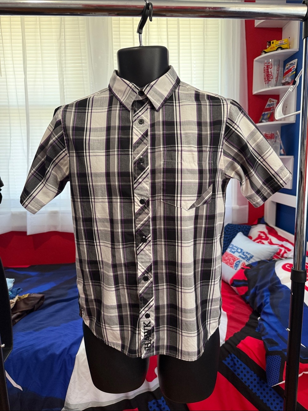 Tony Hawk Black & White Plaid Short-Sleeve Button-Down Shirt